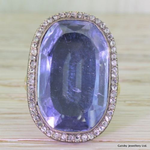fig 1. Georgian 25.30 Carat Natural Ceylon Sapphire & Diamond Ring, circa 1800
