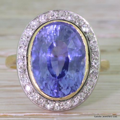 fig 1. Art Deco 8.80 Carat Ceylon Sapphire & Old Cut Diamond Ring, circa 1920
