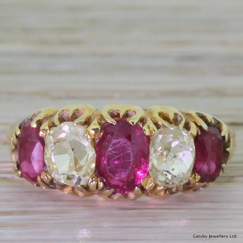 fig 1. Victorian 1.74 Carat Ruby & 1.30 Carat Diamond Five Stone Ring, circa 1850
