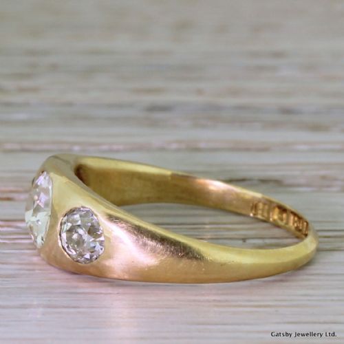 fig 2. Victorian 1.52 Carat Old Cut Diamond Rub-Over Trilogy Ring, dated 1892
