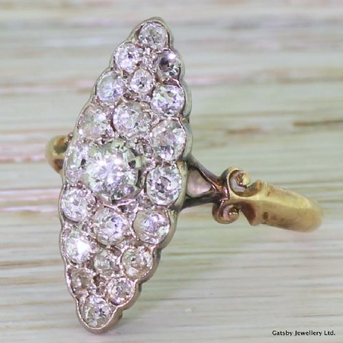 Early Victorian 1.20 Carat Old Cut Diamond Navette Ring, Circa 1850
