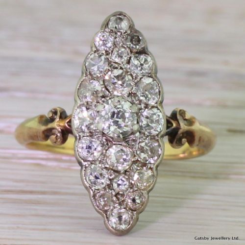 fig 1. Early Victorian 1.20 Carat Old Cut Diamond Navette Ring, circa 1850
