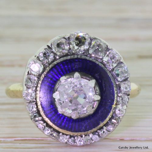 fig 1. Georgian 1.45 Carat Old Cut Diamond & Enamel Cluster Ring, circa 1820