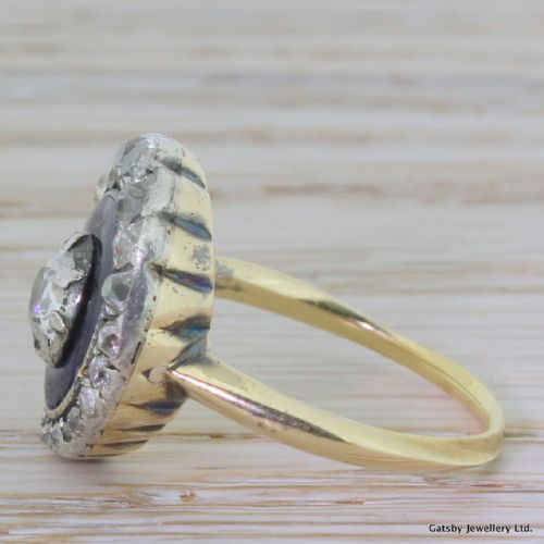 fig 2. Georgian 1.45 Carat Old Cut Diamond & Enamel Cluster Ring, circa 1820