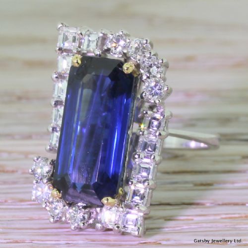Mid Century 5.96 Carat Sapphire & 1.36 Carat Diamond Ring, French, Circa 1950
