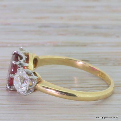 fig 2. Art Deco 0.93 Carat Ruby & 1.00 Carat Old Cut Diamond Trilogy Ring, circa 1930