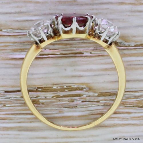 fig 3. Art Deco 0.93 Carat Ruby & 1.00 Carat Old Cut Diamond Trilogy Ring, circa 1930