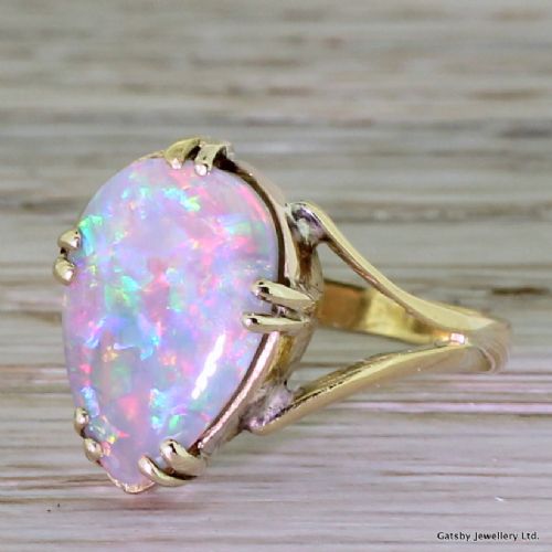 Mid Century 3.00 Carat Pear Shaped Opal Ring, Circa 1950
