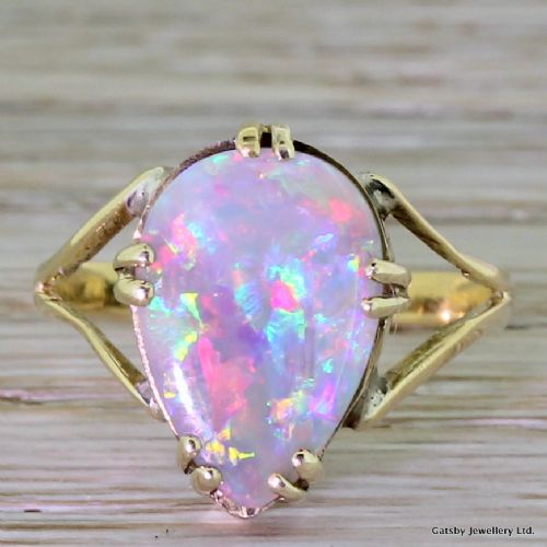 fig 1. Mid Century 3.00 Carat Pear Shaped Opal Ring, circa 1950
