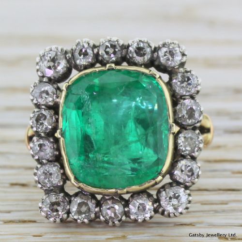 fig 1. Victorian 6.50 Carat Emerald & 2.70 Carat Old Cut Diamond Ring, circa 1870