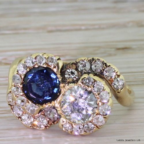 fig 1. Art Deco Old Cut Diamond & Sapphire Crossover Cluster Ring, circa 1920
