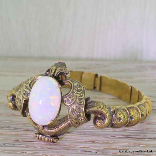 Early Victorian 10.00 Opal Ornate Filigree Bracelet, Circa 1840
