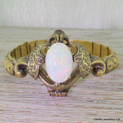 fig 1. Early Victorian 10.00 Opal Ornate Filigree Bracelet, circa 1840