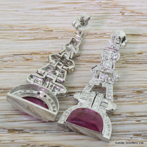 fig 2. Art Deco 6.00 Carat Half Moon Ruby & Diamond Drop Earrings, circa 1930
