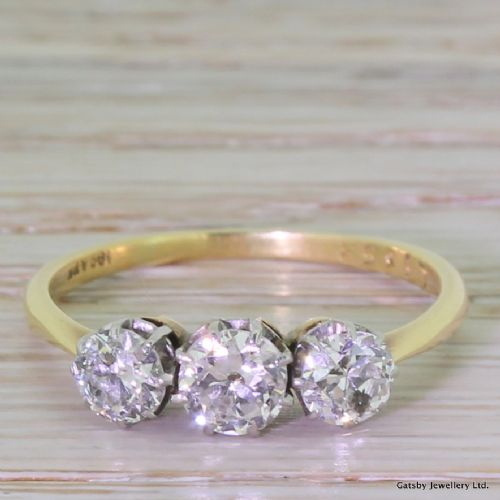 fig 1. Art Deco 1.30 Carat Old Cut Diamond Trilogy Ring, circa 1940