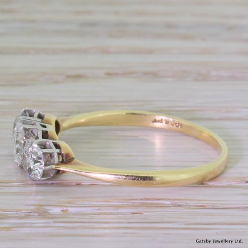 fig 2. Art Deco 1.30 Carat Old Cut Diamond Trilogy Ring, circa 1940