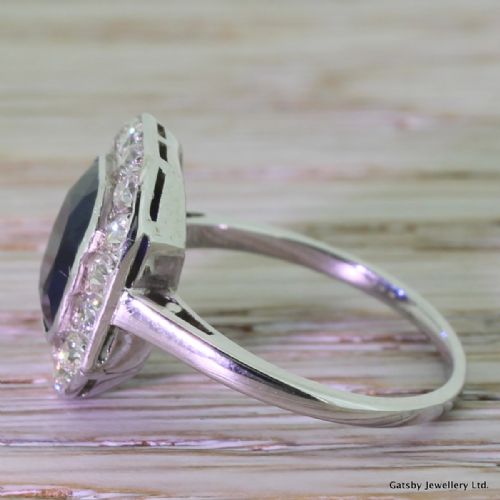 fig 2. Art Deco 2.50 Carat Emerald Cut Sapphire & Old Cut Diamond Ring, French, circa 1925