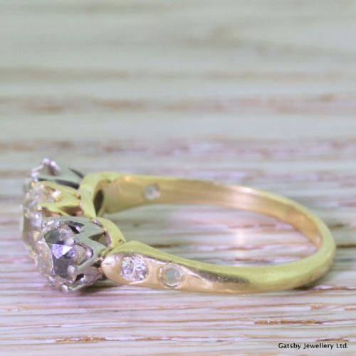 fig 2. Art Deco 2.93 Carat Fancy Yellow & Cognac Old Cut Diamond Trilogy Ring, circa 1920