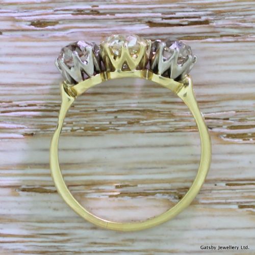 fig 3. Art Deco 2.93 Carat Fancy Yellow & Cognac Old Cut Diamond Trilogy Ring, circa 1920