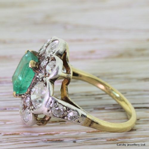 fig 2. Victorian 2.00 Carat Emerald & 2.75 Carat Old Cut Cluster Ring, circa 1880