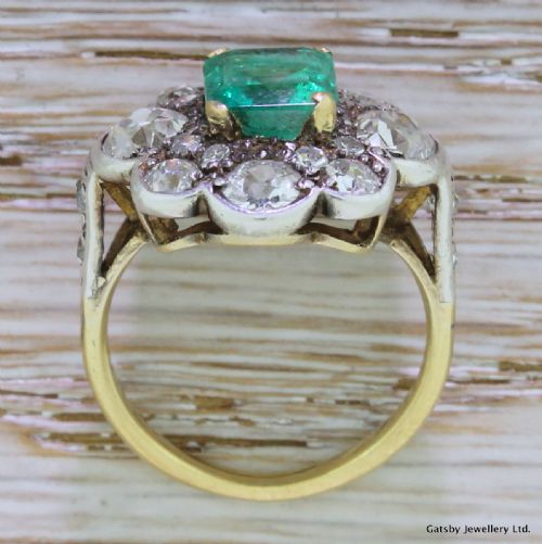 fig 3. Victorian 2.00 Carat Emerald & 2.75 Carat Old Cut Cluster Ring, circa 1880