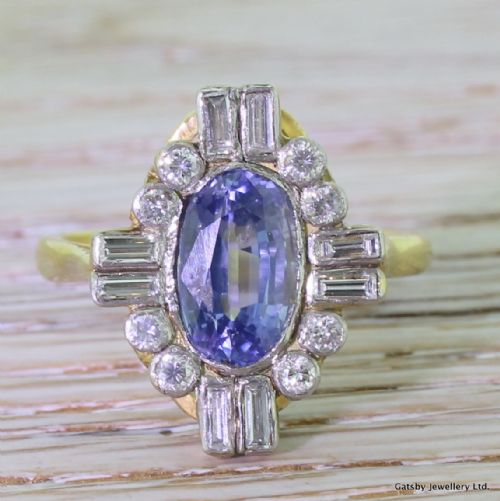 fig 1. Art Deco 2.93 Carat Sapphire & Baguette Cut Diamond Ring, circa 1935