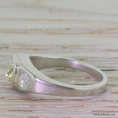fig 2. Art Deco 1.11 Carat Natural Fancy Yellow Old Cut Diamond Trilogy Ring, French, circa 1920
