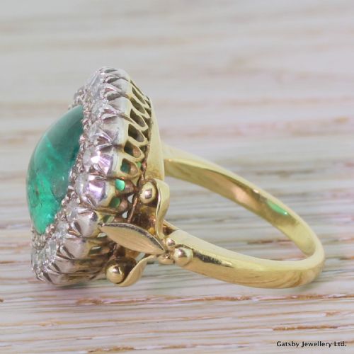 fig 2. Victorian 5.60 Carat Cabochon Emerald & Old Cut Diamond Ring, circa 1890