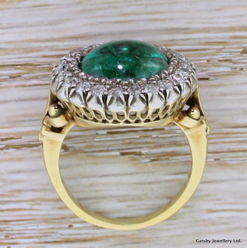 fig 3. Victorian 5.60 Carat Cabochon Emerald & Old Cut Diamond Ring, circa 1890