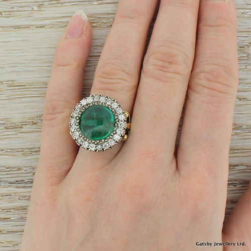 fig 4. Victorian 5.60 Carat Cabochon Emerald & Old Cut Diamond Ring, circa 1890