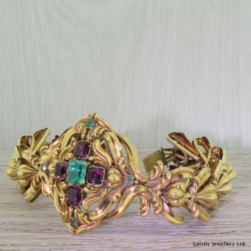 Victorian 1.75 Carat Emerald & 3.00 Carat Amethyst Bracelet, Circa 1870
