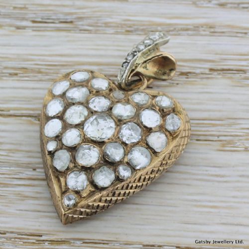 Victorian 3.50 Carat Rose Cut Diamond Heart Pendant, Circa 1860
