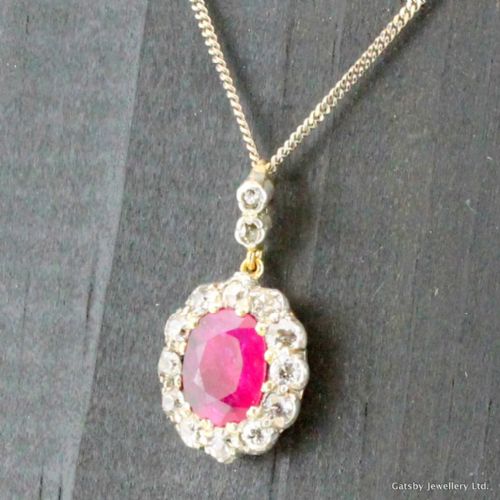 Art Deco 2.00 Carat Ruby & 1.00 Carat Old Cut Diamond Pendant, Circa 1935
