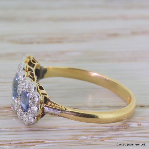 fig 2. Art Deco Sapphire & Old Cut Diamond Triple Flower Cluster, circa 1940