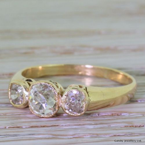 Victorian 1.20 Carat Old Mine Cut Diamond Trilogy Ring, Circa 1870
