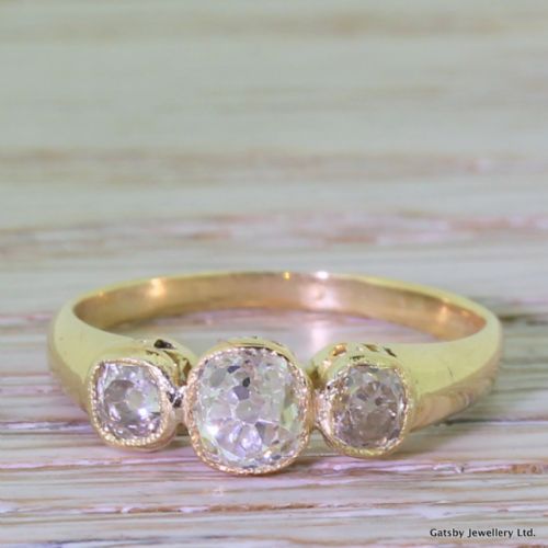 fig 1. Victorian 1.20 Carat Old Mine Cut Diamond Trilogy Ring, circa 1870