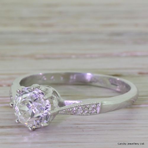Art Deco 0.98 Carat Old Mine Cut Diamond Engagement Ring, Circa 1940
