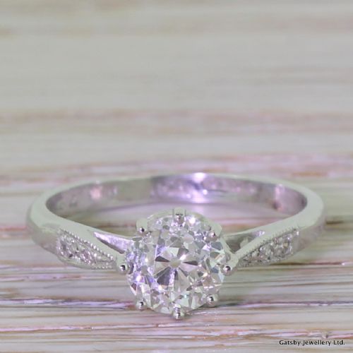 fig 1. Art Deco 0.98 Carat Old Mine Cut Diamond Engagement Ring, circa 1940