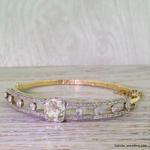 Art Deco 5.07 Carat Old Cut Diamond Hinged Bangle, Dated 1940
