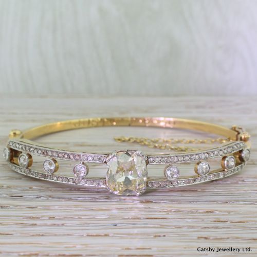 fig 1. Art Deco 5.07 Carat Old Cut Diamond Hinged Bangle, dated 1940
