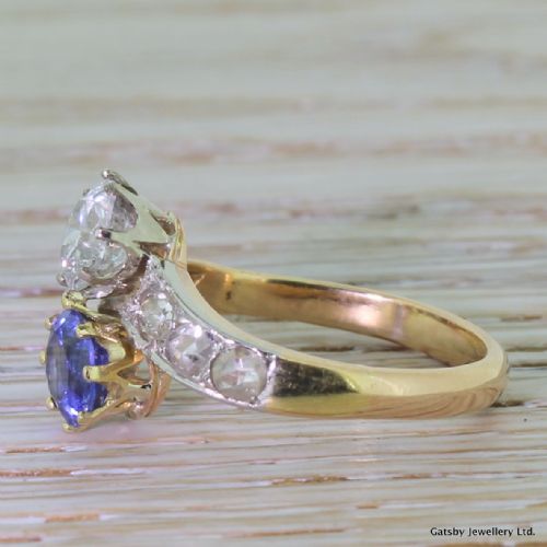 fig 2. Art Deco 1.00 Carat Diamond & 1.00 Carat Sapphire Crossover Ring, circa 1940