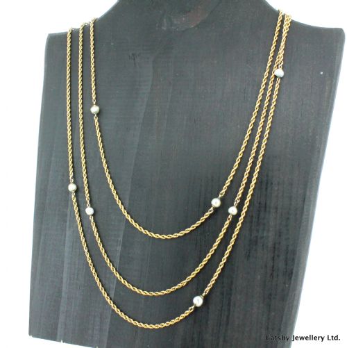 Georgian Longuard Chain with Natural Pearls, Circa 1820
