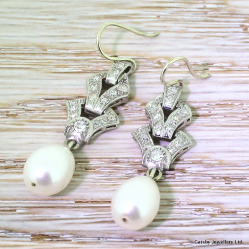 fig 1. Art Deco Diamond & Pearl Drop Earrings, circa 1930