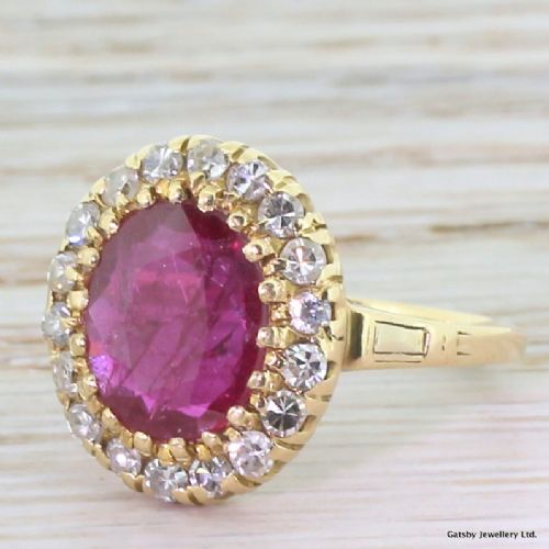 Art Deco 2.00 Carat Natural Ruby & Diamond Cluster Ring, Circa 1930