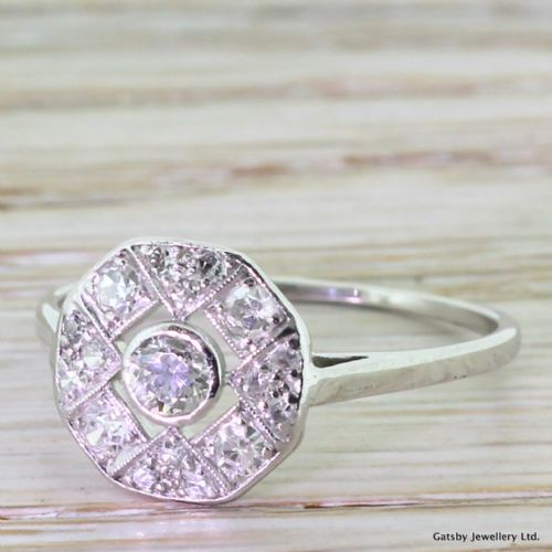 Art Deco 0.52 Carat Diamond Octagonal Cluster Ring, Circa 1940
