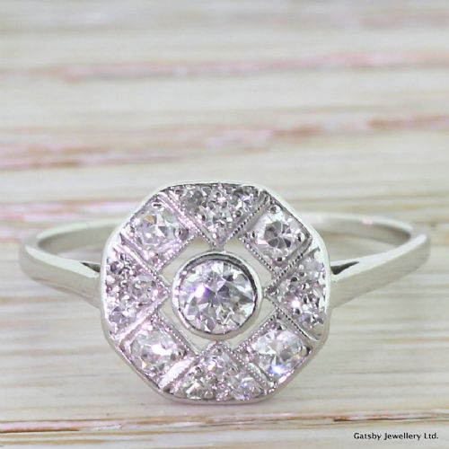 fig 1. Art Deco 0.52 Carat Diamond Octagonal Cluster Ring, circa 1940