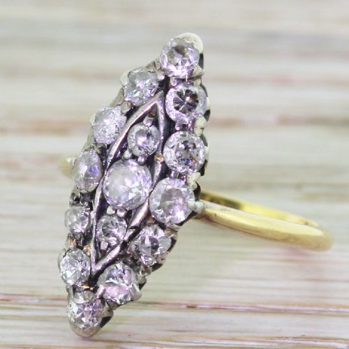 Victorian 1.25 Carat Old Cut Diamond Navette Ring, Circa 1890
