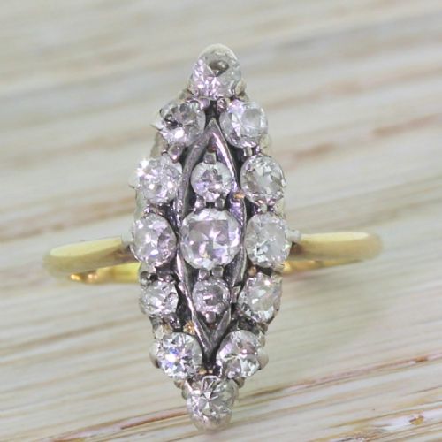 fig 1. Victorian 1.25 Carat Old Cut Diamond Navette Ring, circa 1890