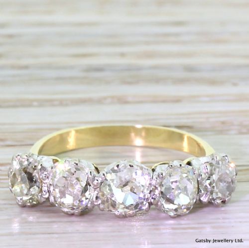fig 1. Edwardian 2.70 Carat Old Mine Cut Diamond Five Stone Ring, circa 1910