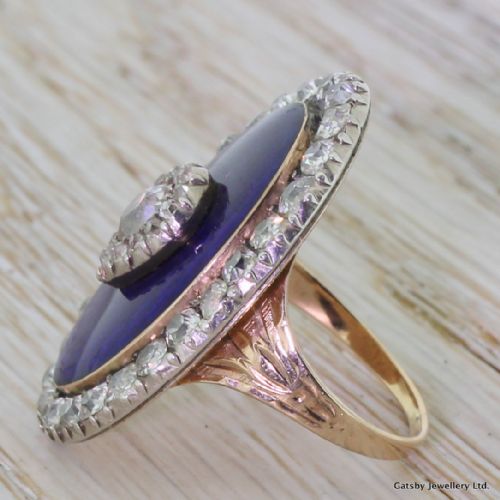 fig 2. Georgian 2.58 Carat Old Cut Diamond & Blue Enamel Remembrance Ring, circa 1800